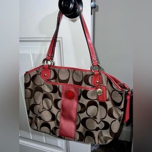 Coach Khaki/Salmon Canvas Tote
